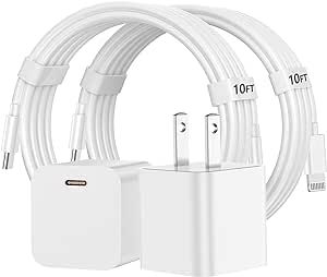 LYBFZ 2Pack iPhone Charger 10 FT [MFi Certified] USB C to Lightning Cable 10FT with USB C Wall Charger Block Compatible with iPhone 14/13/12/11 Pro Max,Mini,Pro/XR/iPad