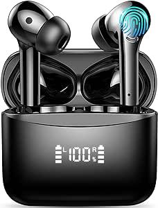 Asyin Wireless Earbuds, Bluetooth 5.3 Headphones HiFi Stereo with ENC Noise Reduction Mic, IPX7 Waterproof Bluetooth in-Ear Earphones with LED Charging Display Case, for Smart Phone Laptop Sports