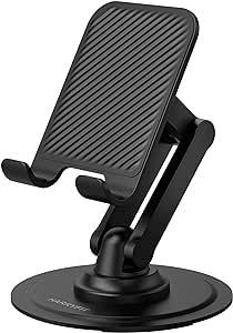 HARRYFIT Cell Phone Stand,Fully Adjustable Height & Angle Phone Holder, 360 Degree Rotating Desktop Phone Stand for Recording Compatible with Phone 14 13 12 Pro Xs Max Xr 8, All Smartphones, Black