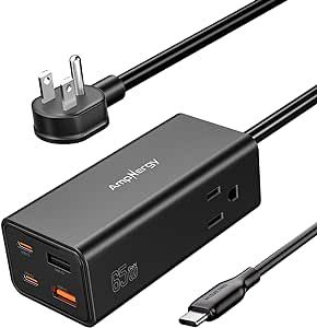 USB C Charger AmpNergy 6 in 1 Fast Charging 65W - GaN III Portable Power Strip USB C Desk Charging Station with 2AC, 2 USB-C, 2 USB-A, 4X Fast Charging for MacBook,Laptops,iPhone,Samsung,iPad,PS5