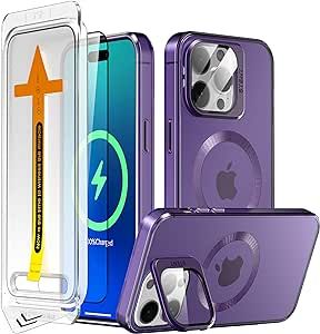 KRICHIT Designed for iPhone 15 Pro Max (Only) Case with Camera Cover, [Compatible with MagSafe] - Tempered Glass Screen Protector [Case Friendly] Purple