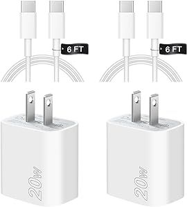 i Phone 15 Charger [MFi Certified] USB C Charger 2-Pack i Pad Pro Charger 6FT Cable Wall Charger for i Phone 15/i Phone 15 Pro/i Phone 15 Pro Max,i Pad Pro,i Pad Mini 6,i Pad Air4,Android Phones