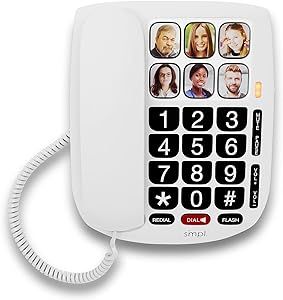 SMPL Hands-Free Dial Photo Memory Corded Phone, One-Touch Dialing, Large Buttons, Flashing Alerts, Durable, Perfect for Seniors, Alzheimer's, Dementia, VoIP Power Adapter