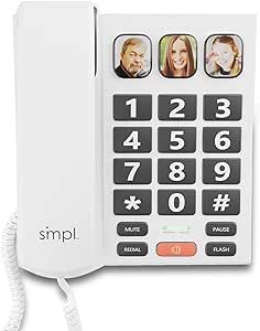 SMPL Senior Photo Big Button Landline Phone, One-Touch Dialing, 3-Level Permanent Volume Adjust, Large Buttons, Flashing, Perfect for Seniors, Alzheimer's, Dementia, Permanent Handset Volume Adjust