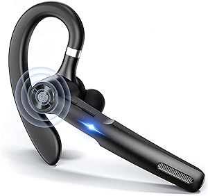 OHBET Bluetooth Headset Wireless Earpiece with Noise Cancelling Microphone for Trucker Single Ear Headphones for Cell Phones Computer Driving Meeting