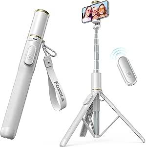 FOXOLA 61" Phone Tripod & Selfie Stick, Extendable All-in-1 Cell Phone Tripod Stand with Wireless Remote, Portable Tripod for iPhone14/13/12 Android in Selfies/Live Stream/Record/Vlog, White