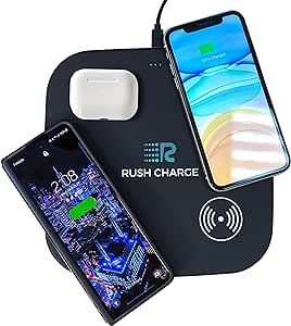 Rush Charge Quad Pad 4 in one Wireless Charging Station for Phones Wireless Charger for Cell Phone Accessories Compatible with iPhone and Android Multi Charger Station (Black)